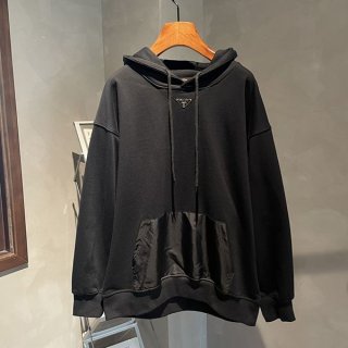 24SS プラダ ロゴ コットン フーディ 偽物 パーカー Re-Nylon puq35216