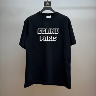 確保済みセリーヌ 偽物 レギュラー コッンジャージー Tシャツ ブラック Cej26062