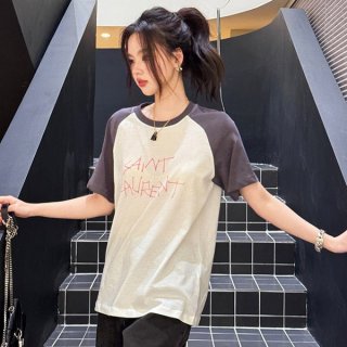 高品質 サンローラン プリント ツートーン コットンジャージー Tシャツ コピー Sah16645