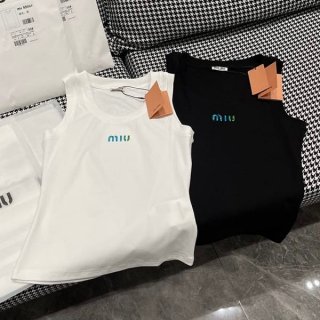 目を惹くカラーミュウミュウ スーパーコピー ロゴ コットンTシャツ 2色 myz77338