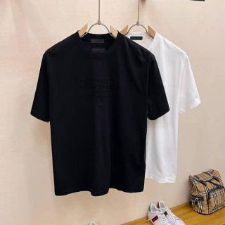 超話題!プラダ 偽物★ロゴプリント クルーネック ジャージー 半袖Tシャツ pur98776