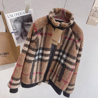 《大人気》バーバリー☆Brown チェック柄 カシミア Wool フリースジャケット 偽物 Bak84791