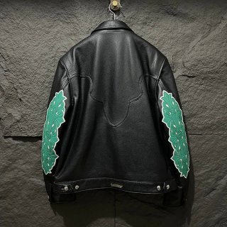 入手困難クロムハーツ 偽物 フローラルクロス レザージャケット Blk×Grn Kue10837