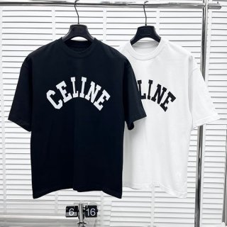 最新でオシャレセリーヌ ルーズフィット コットンニット Tシャツ 偽物 2色 Cez79851