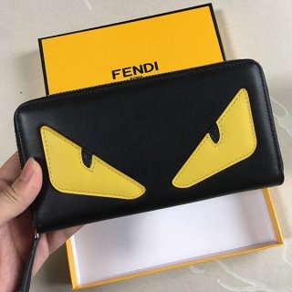 フェンディ コピー ブラックレザー ジップウォレット 長財布 バッグ バグズ feh99103