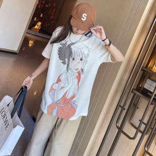 一目惚れロエベ コピー 千尋 オーバーサイズ エンブロイダリー Tシャツ (ヘンプ＆コットン)S928Y22X01