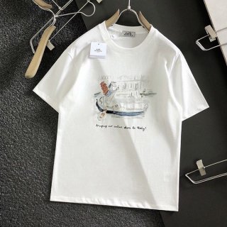 超希少！エルメス 半袖 Tシャツ コピー H刺繍 コットン erq96470