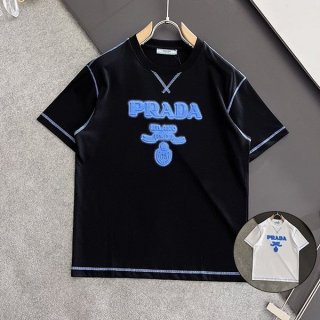 確保済みプラダ コピー エンボス ロゴ コットン Tシャツ 2色 puj65769