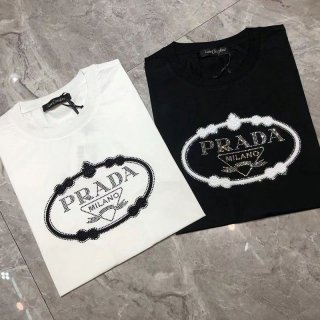 大人気!!新色プラダ ロゴTシャツ 偽物 ユニセックス ホワイト ブラック pua92336