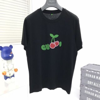 《大人気》グッチ チェリープリント Tシャツ パロディ ブルー コットン guf14963