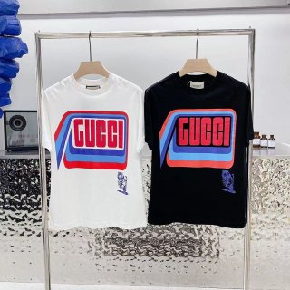 定番人気☆グッチ ロゴ コットンTシャツ パロディ バックフラワーアップリケ gus01791